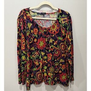 TALBOTS Cardigan Sweater Women's 3Xp Petite Colorful Floral Boho Artsy